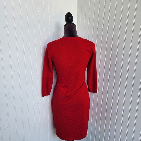 Calvin Klein Dress Womens Small Red Knit Sheath Knee Length Classic Cocktail S - Picture 6 of 14